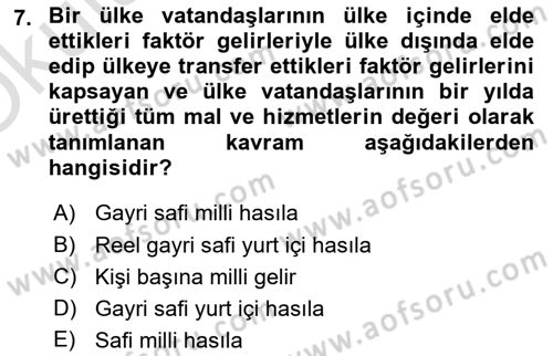 Ekonomik Analiz Dersi 2021 - 2022 Yılı Yaz Okulu Sınav Soruları 7. Soru