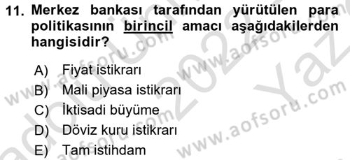 Ekonomik Analiz Dersi 2022 - 2023 Yılı Yaz Okulu Sınav Soruları 11. Soru