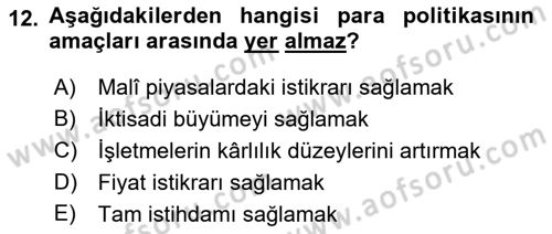 Ekonomik Analiz Dersi 2022 - 2023 Yılı Yaz Okulu Sınav Soruları 12. Soru