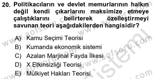 Ekonomik Analiz Dersi 2022 - 2023 Yılı Yaz Okulu Sınav Soruları 20. Soru
