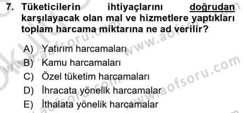 Ekonomik Analiz Dersi 2022 - 2023 Yılı Yaz Okulu Sınav Soruları 7. Soru