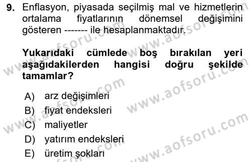 Ekonomik Analiz Dersi 2022 - 2023 Yılı Yaz Okulu Sınav Soruları 9. Soru