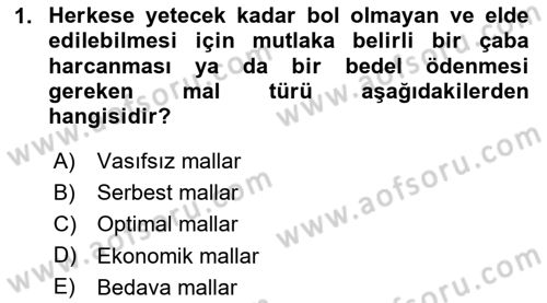 Ekonomik Analiz Dersi 2023 - 2024 Yılı (Vize) Ara Sınavı 1. Soru