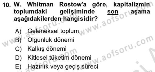 Ekonomik Analiz Dersi 2023 - 2024 Yılı (Vize) Ara Sınavı 10. Soru