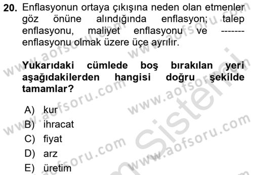 Ekonomik Analiz Dersi 2023 - 2024 Yılı (Vize) Ara Sınav Soruları 20. Soru