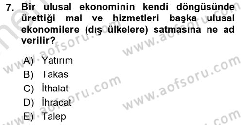 Ekonomik Analiz Dersi 2023 - 2024 Yılı (Vize) Ara Sınavı 7. Soru