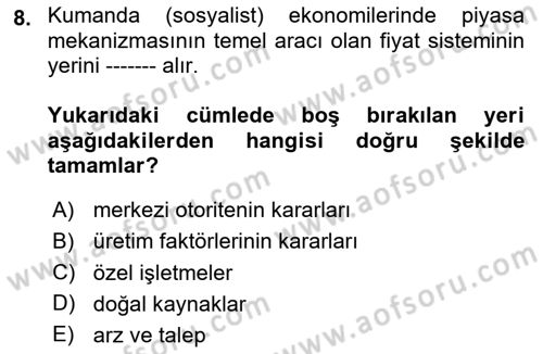 Ekonomik Analiz Dersi 2023 - 2024 Yılı (Vize) Ara Sınavı 8. Soru