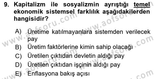 Ekonomik Analiz Dersi 2023 - 2024 Yılı (Vize) Ara Sınavı 9. Soru