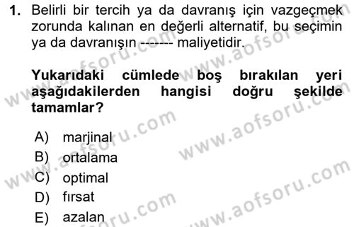 Ekonomik Analiz Dersi 2023 - 2024 Yılı (Final) Dönem Sonu Sınav Soruları 1. Soru