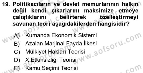 Ekonomik Analiz Dersi 2023 - 2024 Yılı (Final) Dönem Sonu Sınav Soruları 19. Soru