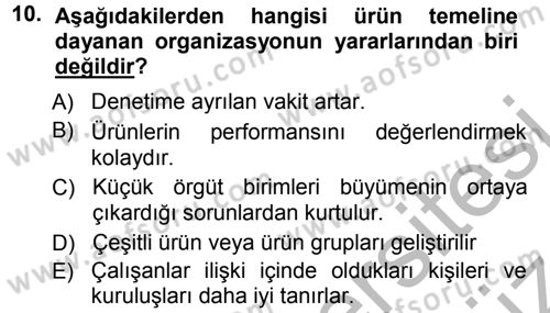 Yönetim ve Organizasyon 1 Dersi 2012 - 2013 Yılı (Vize) Ara Sınav Soruları 10. Soru