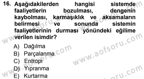 Yönetim ve Organizasyon 1 Dersi 2012 - 2013 Yılı (Vize) Ara Sınav Soruları 16. Soru