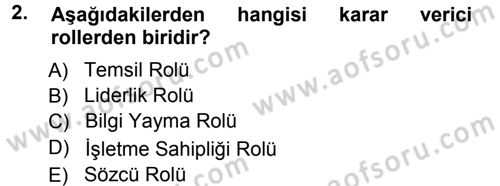 Yönetim ve Organizasyon 1 Dersi 2012 - 2013 Yılı (Vize) Ara Sınav Soruları 2. Soru