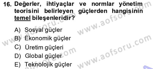 Yönetim ve Organizasyon 1 Dersi 2013 - 2014 Yılı (Vize) Ara Sınav Soruları 16. Soru