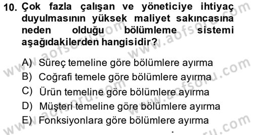 Yönetim ve Organizasyon 1 Dersi 2014 - 2015 Yılı (Vize) Ara Sınavı 10. Soru