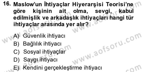 Yönetim ve Organizasyon 1 Dersi 2014 - 2015 Yılı (Final) Dönem Sonu Sınav Soruları 16. Soru