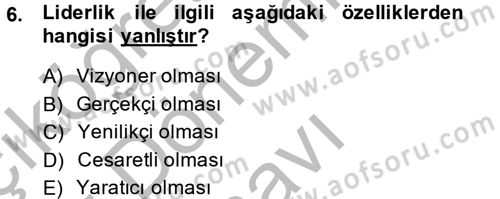 Yönetim ve Organizasyon 1 Dersi 2014 - 2015 Yılı (Final) Dönem Sonu Sınav Soruları 6. Soru