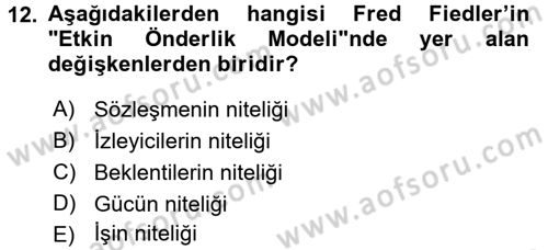 Yönetim ve Organizasyon 1 Dersi 2016 - 2017 Yılı (Vize) Ara Sınavı 12. Soru