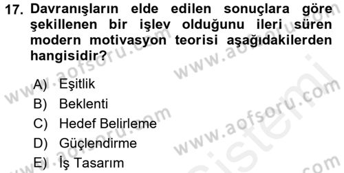 Yönetim ve Organizasyon 1 Dersi 2016 - 2017 Yılı (Final) Dönem Sonu Sınav Soruları 17. Soru