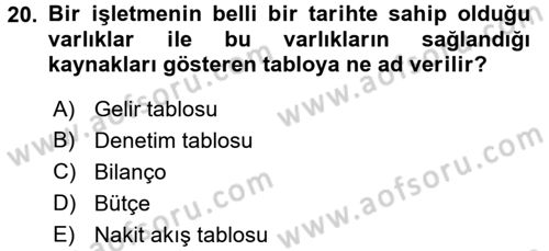 Yönetim ve Organizasyon 1 Dersi 2017 - 2018 Yılı 3 Ders Sınavı 20. Soru