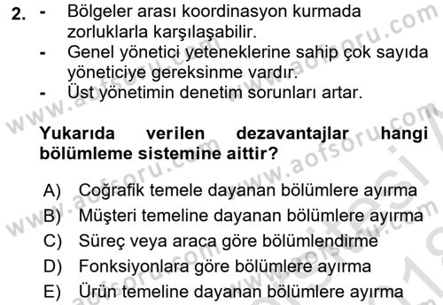 Yönetim ve Organizasyon 1 Dersi 2017 - 2018 Yılı (Vize) Ara Sınav Soruları 2. Soru