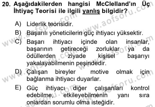 Yönetim ve Organizasyon 1 Dersi 2017 - 2018 Yılı (Final) Dönem Sonu Sınav Soruları 20. Soru
