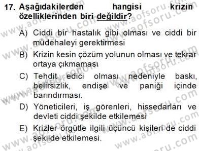 Yönetim ve Organizasyon 2 Dersi 2014 - 2015 Yılı (Final) Dönem Sonu Sınav Soruları 17. Soru