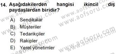 Yönetim ve Organizasyon 2 Dersi 2015 - 2016 Yılı (Final) Dönem Sonu Sınav Soruları 14. Soru