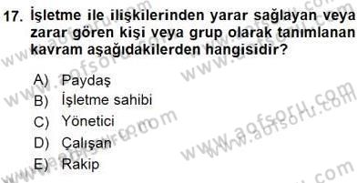 Yönetim ve Organizasyon 2 Dersi 2015 - 2016 Yılı (Final) Dönem Sonu Sınav Soruları 17. Soru