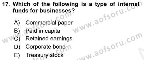 Introduction to Business Dersi 2017 - 2018 Yılı (Final) Dönem Sonu Sınav Soruları 17. Soru