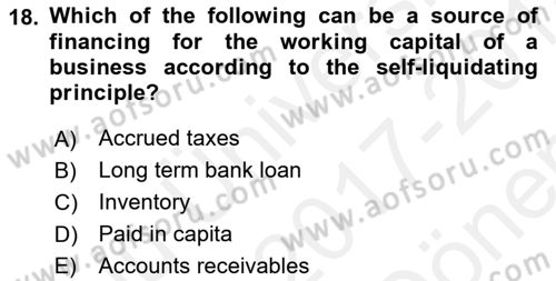 Introduction to Business Dersi 2017 - 2018 Yılı (Final) Dönem Sonu Sınav Soruları 18. Soru