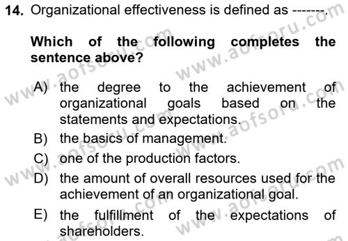 Introduction to Business Dersi Ara Sınavı Deneme Sınav Soruları 14. Soru