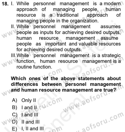 Introduction to Business Dersi 2018 - 2019 Yılı (Vize) Ara Sınav Soruları 18. Soru