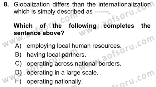 Introduction to Business Dersi 2018 - 2019 Yılı (Vize) Ara Sınav Soruları 8. Soru
