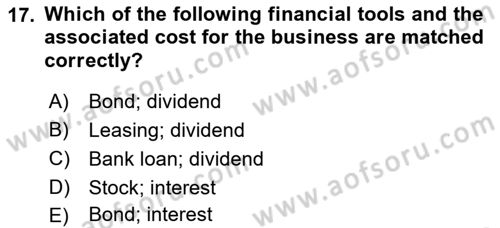 Introduction to Business Dersi 2018 - 2019 Yılı (Final) Dönem Sonu Sınav Soruları 17. Soru