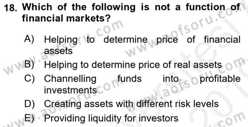 Introduction to Business Dersi 2018 - 2019 Yılı (Final) Dönem Sonu Sınav Soruları 18. Soru