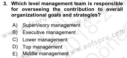 Introduction to Business Dersi 2018 - 2019 Yılı (Final) Dönem Sonu Sınav Soruları 3. Soru