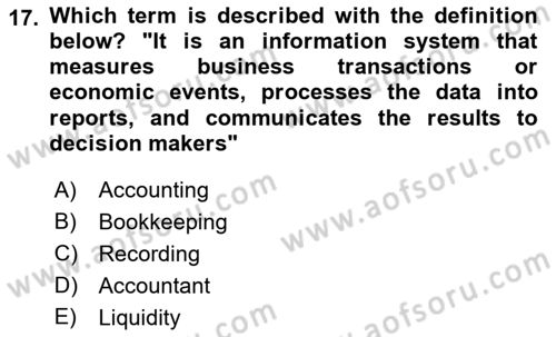 Introduction to Business Dersi 2018 - 2019 Yılı Yaz Okulu Sınav Soruları 17. Soru