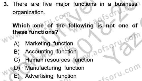 Introduction to Business Dersi 2018 - 2019 Yılı Yaz Okulu Sınav Soruları 3. Soru