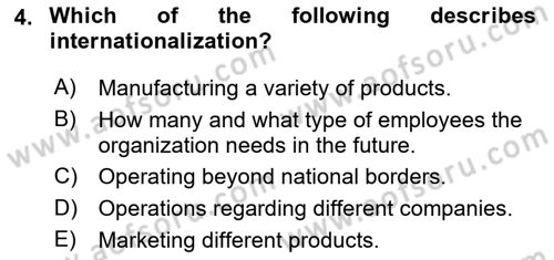 Introduction to Business Dersi 2018 - 2019 Yılı Yaz Okulu Sınav Soruları 4. Soru
