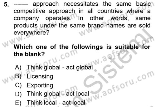 Introduction to Business Dersi 2018 - 2019 Yılı Yaz Okulu Sınav Soruları 5. Soru