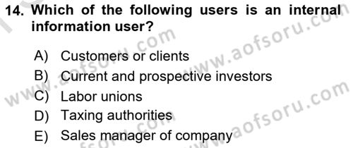 Introduction to Business Dersi 2019 - 2020 Yılı (Final) Dönem Sonu Sınav Soruları 14. Soru