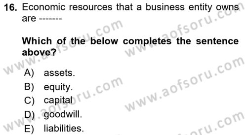 Introduction to Business Dersi 2019 - 2020 Yılı (Final) Dönem Sonu Sınav Soruları 16. Soru