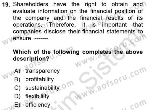 Introduction to Business Dersi 2019 - 2020 Yılı (Final) Dönem Sonu Sınav Soruları 19. Soru