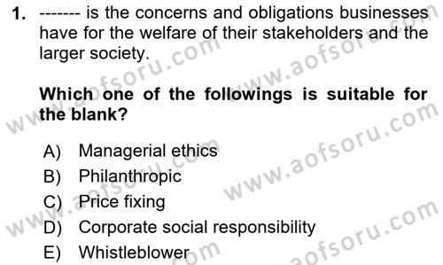 Introduction to Business Dersi 2020 - 2021 Yılı Yaz Okulu Sınav Soruları 1. Soru