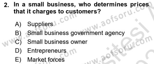 Introduction to Business Dersi 2020 - 2021 Yılı Yaz Okulu Sınav Soruları 2. Soru