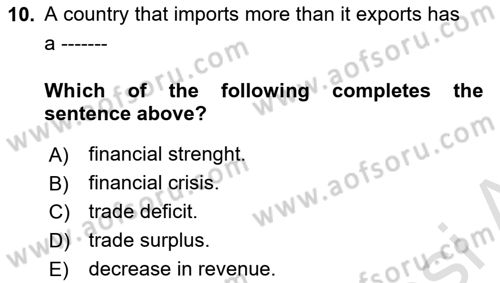 Introduction to Business Dersi 2021 - 2022 Yılı (Vize) Ara Sınav Soruları 10. Soru