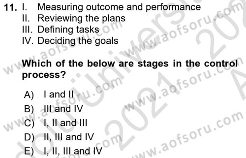 Introduction to Business Dersi 2021 - 2022 Yılı (Vize) Ara Sınav Soruları 11. Soru