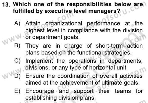 Introduction to Business Dersi 2021 - 2022 Yılı (Vize) Ara Sınav Soruları 13. Soru