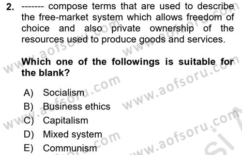 Introduction to Business Dersi 2021 - 2022 Yılı (Vize) Ara Sınav Soruları 2. Soru
